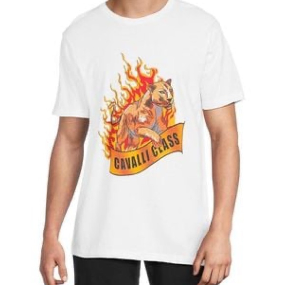 CAVALLI CLASS BY ROBERTO CAVALLI MENS GRAPHIC T-SHIRT WHITE SIZE XL NWOT